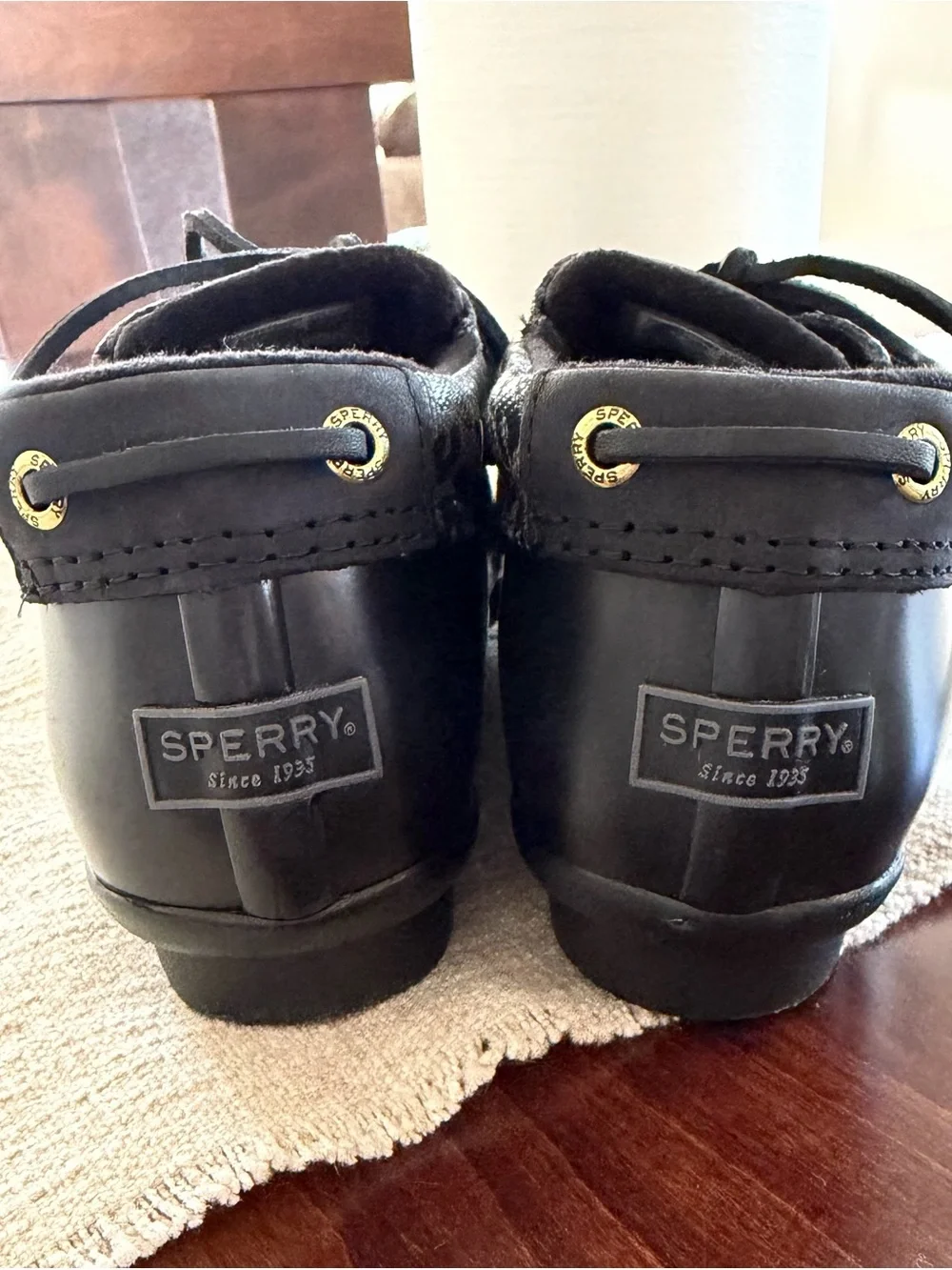 Sperry Women's Black Lace-Up Duck Rain Boots
